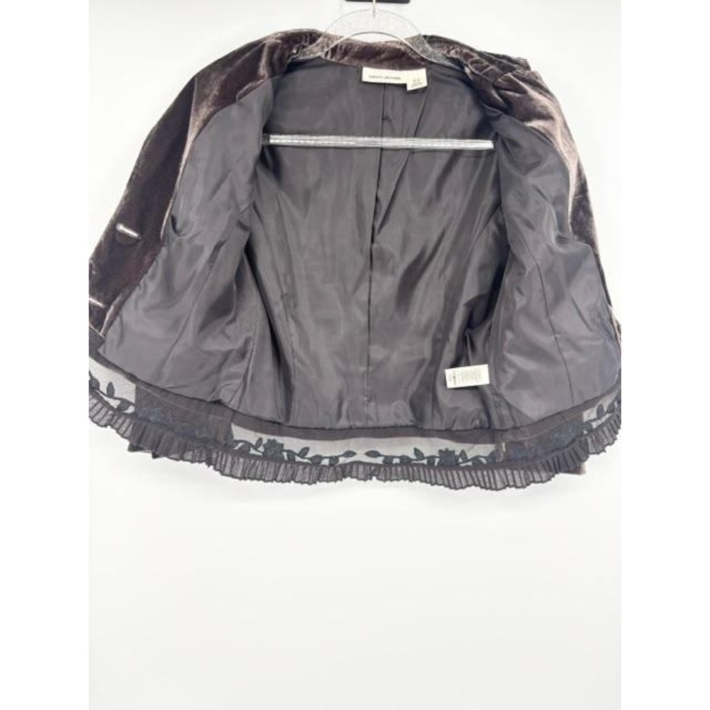 Vintage Y2K Velvet Lace Trim Blazer‎ Cropped Ruffle Dark Fairy Whimsigoth DKNY - Picture 7 of 8